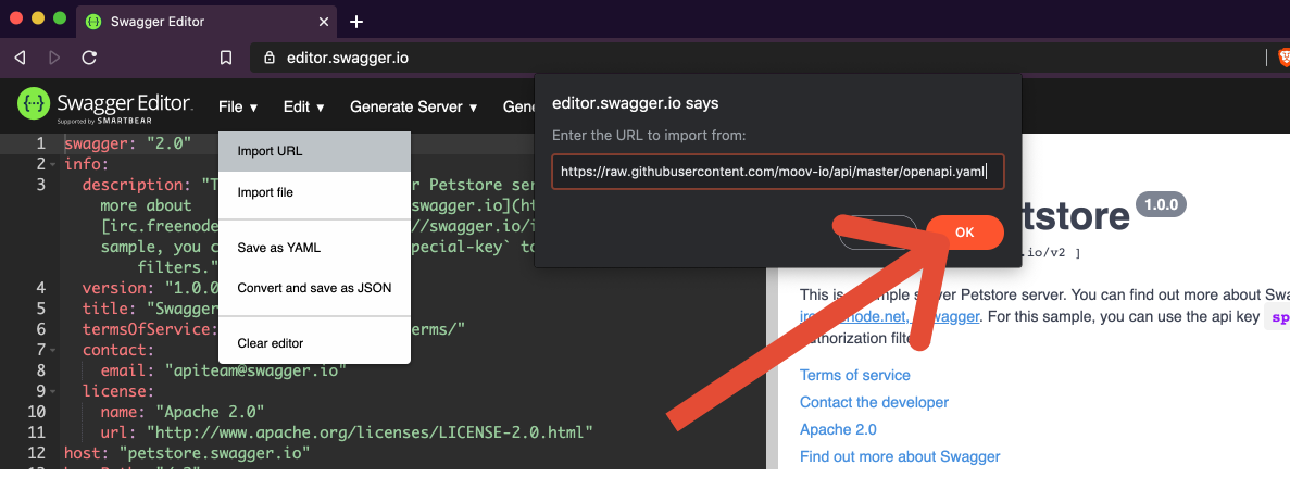 swagger editor import yaml file