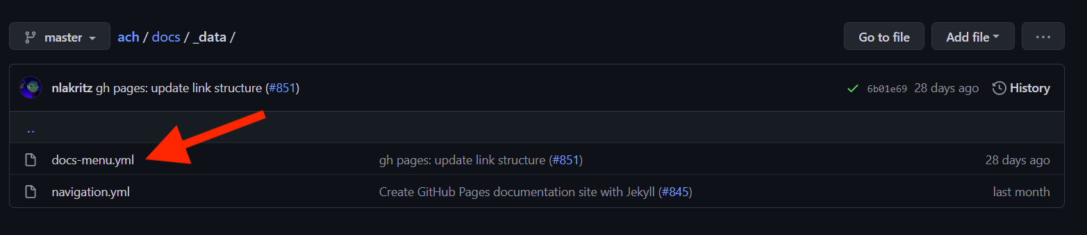 Table of contents file location