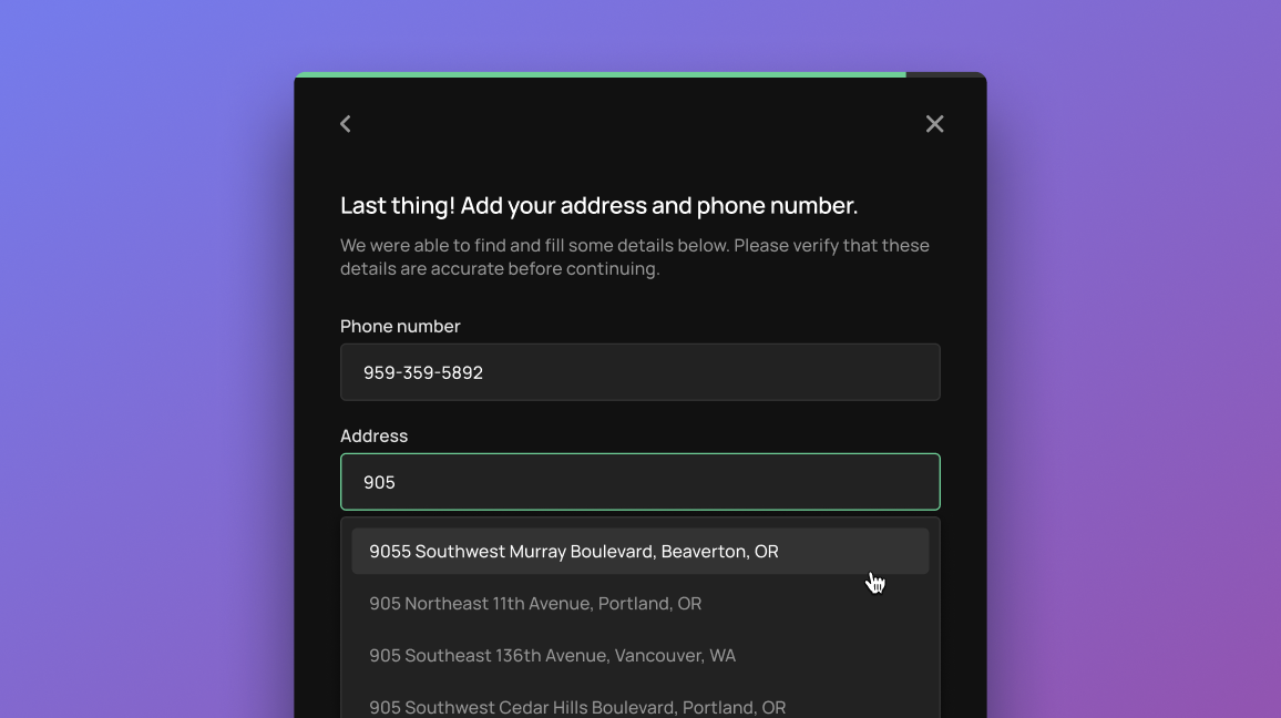 Moov Drop with address autocomplete